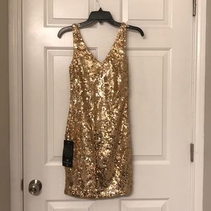 BEBE Gold Sequin Cocktail Dress